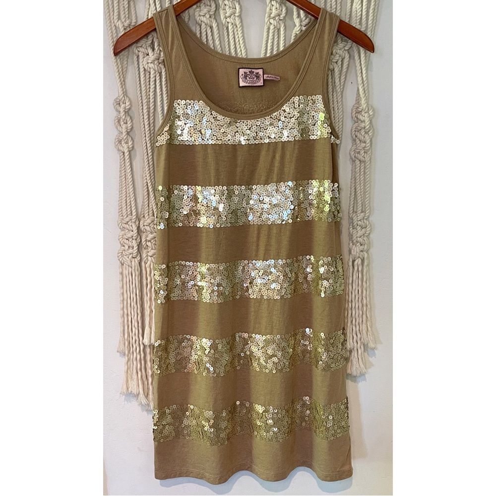 Juicy Couture Mini Tank Dress Small Wool Y2K Style Sequin Stripe NYE Glam